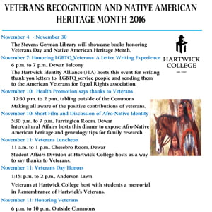 Poster promoting Veteran Recognition and Native American Heritage Month