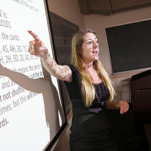 Student making presentation at Showcase