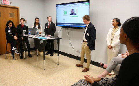 Hartwick students presenting their work during Showcase