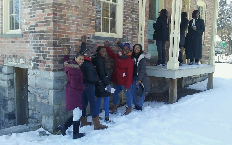 Hartwick College students visiting the homestead of Harriet Tubman