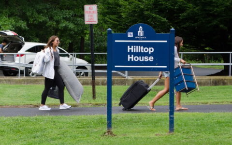 Hartwick students outside Hilltop Residence Hall
