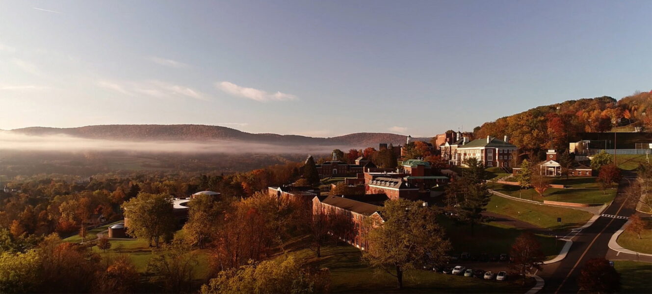 View of Hartwick College on Oyaron Hill, Oneonta, New York at dawn