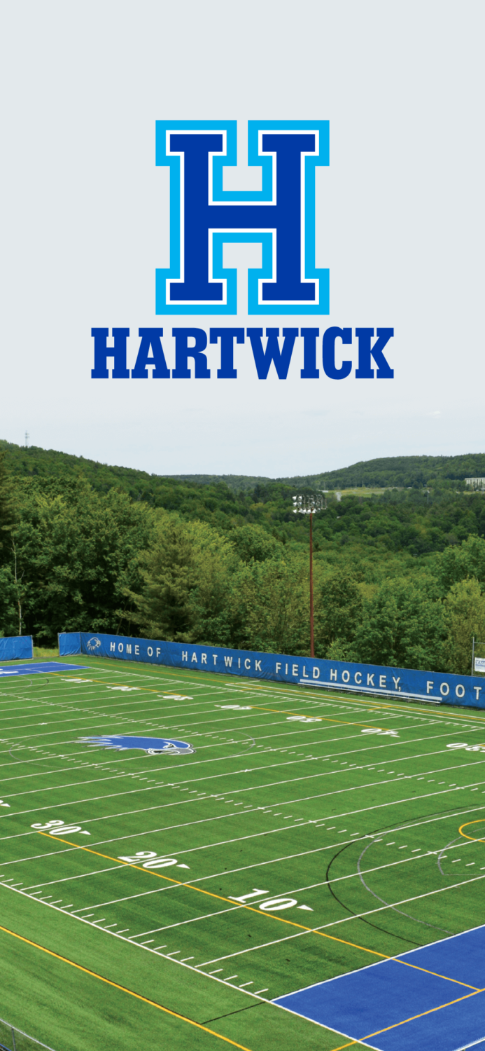 Hartwick College Spirit H over image of Wright Stadium Field