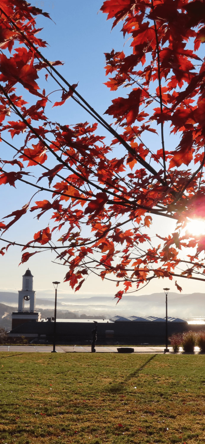 Hartwick College Yager Hall Belltower with fall foliage