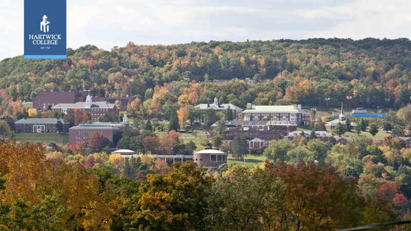 Hartwick College campus on Oyaron Hill with fall foliage