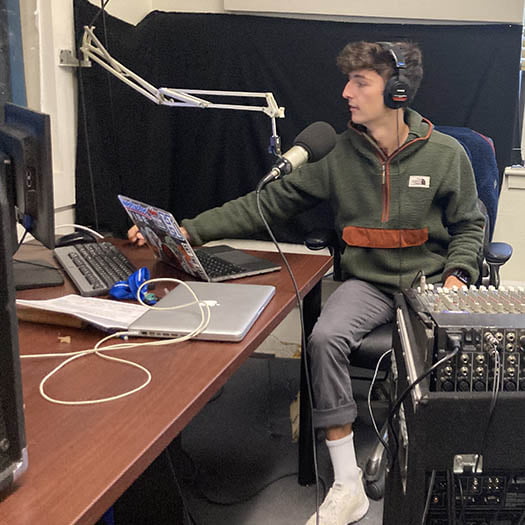 Hartwick College student during podcast