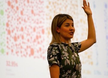 woman raising hand