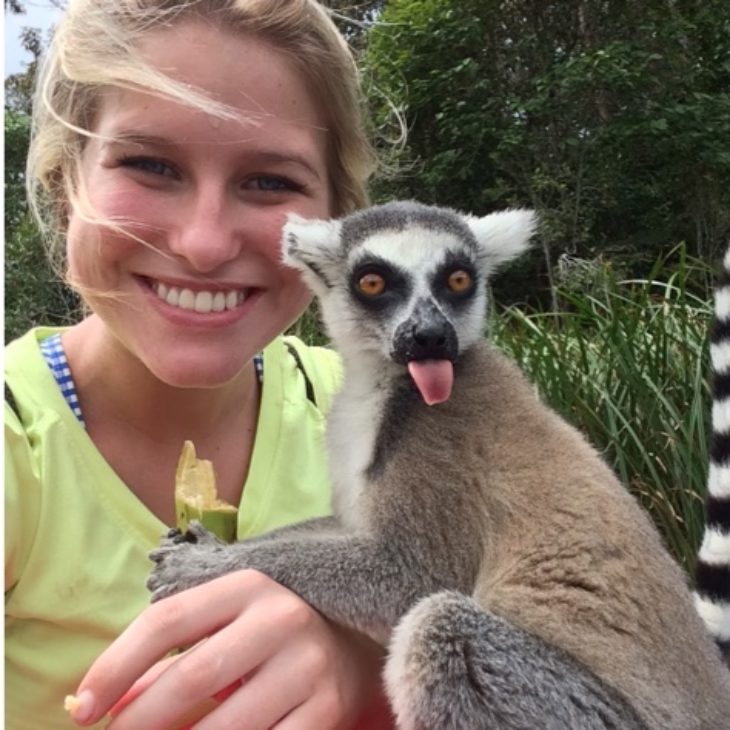 student abroad with lemur in Madagasgar