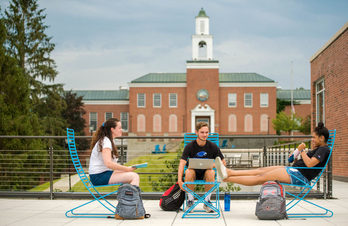 Hartwick students on Stack Patio outside Dewar Union