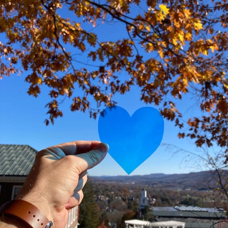 Giving Tuesday Blue Heart over Hartwick campus