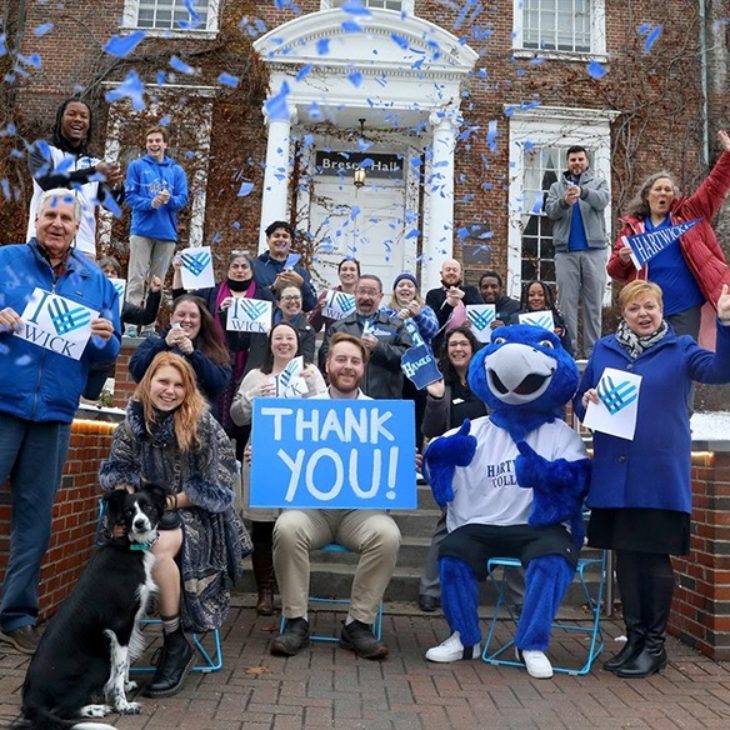 Hartwick Staff and Students Thank Giving Tuesday Donors in front of Bresee Hall