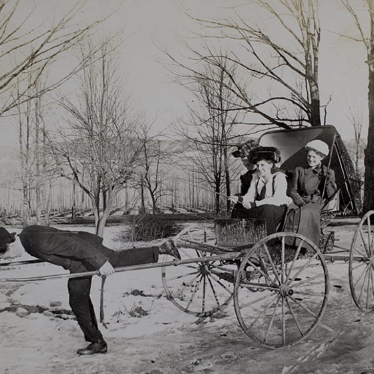 Hartwick Seminary Students Playing horse and buggee