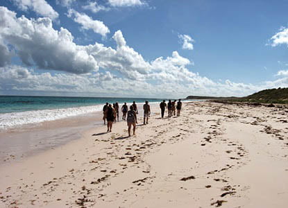 Hartwick students hiking at Bluff Beach in Bahamas