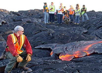 Hartwick students at lava flow in Hawaii