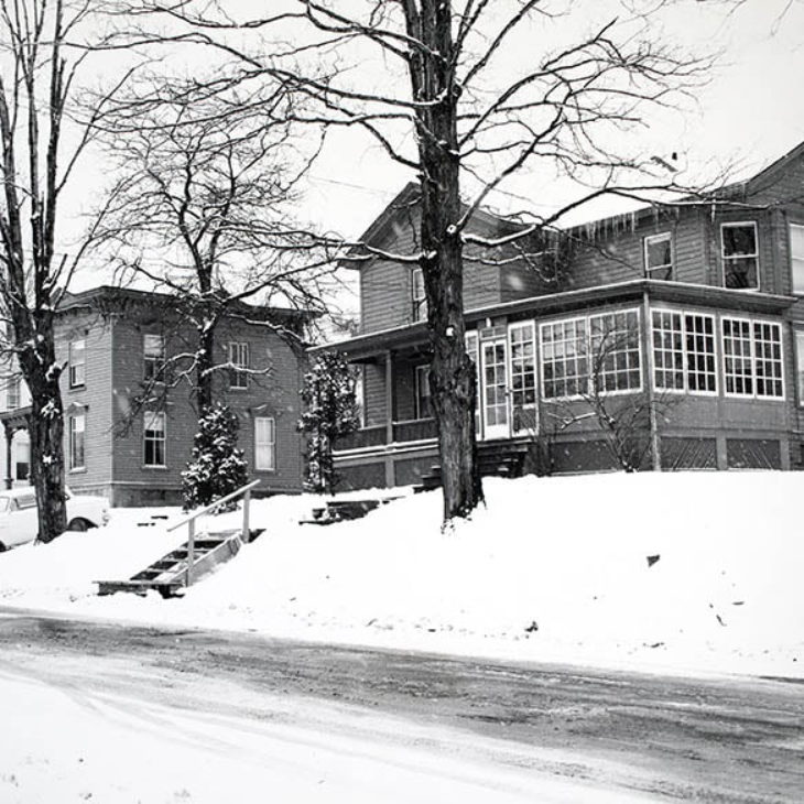 Clinton Street Hartwick College student housing in winter