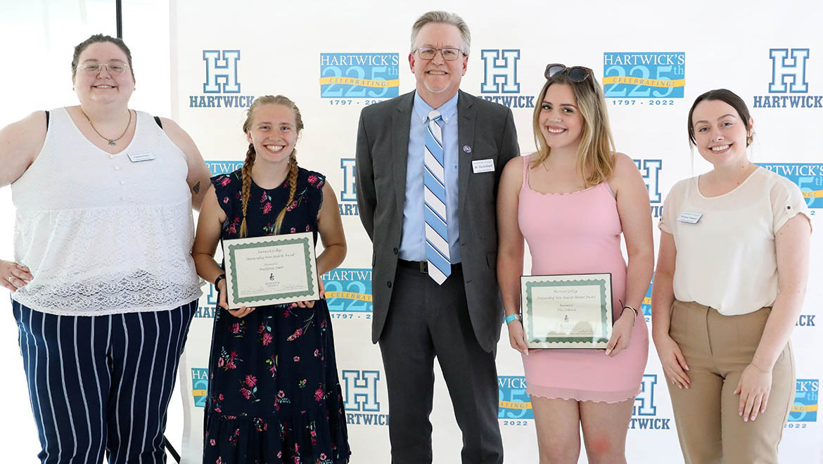 Outstanding New Students Madilynne Smith '25 and Alice Johnson '23 with Assistant VP for Student Success Tim Ecklund and Success Coaches Chelsea Penn and Bri Dempsey