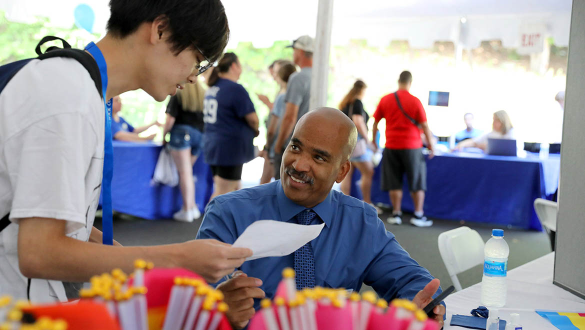 New Hartwick student checking-in with Director of Campus Safety