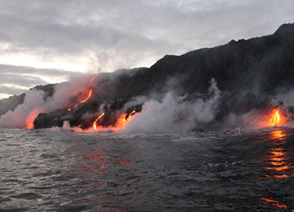 Lava flowing into ocean
