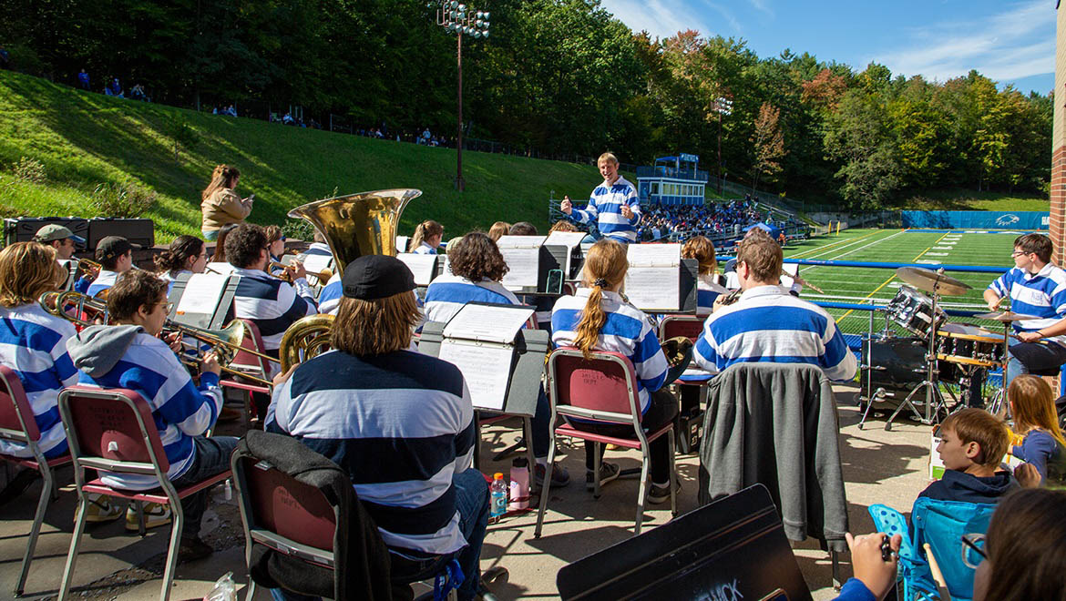 Hartwick College Pep Band with Director Andrew Pease during True Blue Weekend 2022