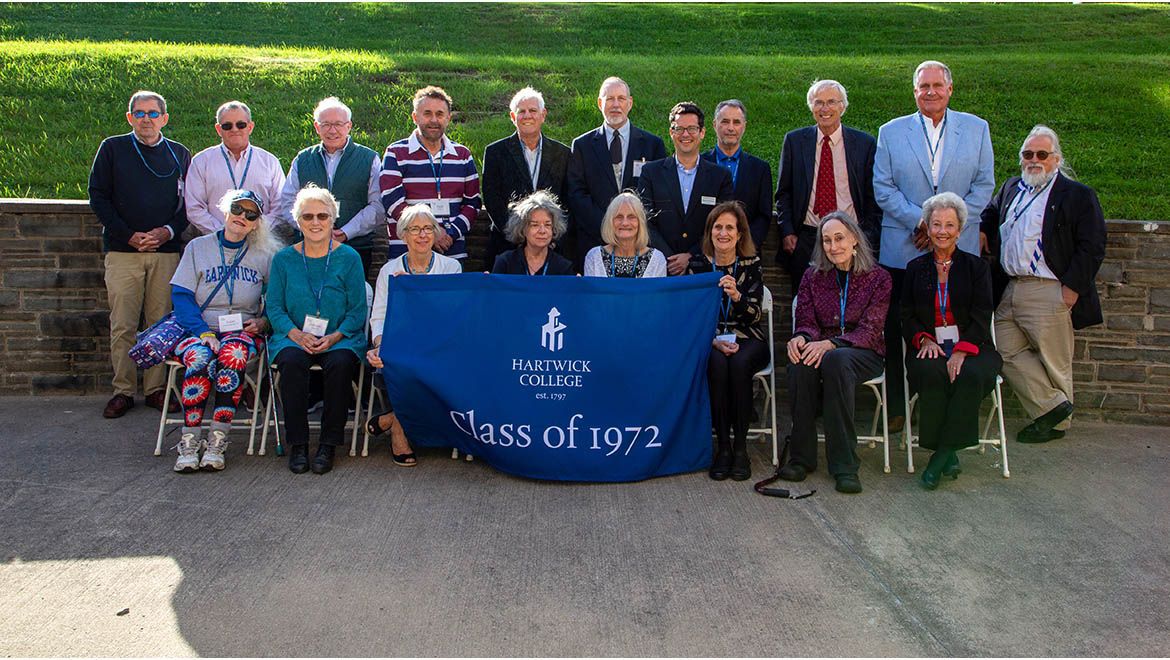 Hartwick College 50 year reunion class with President Darren Reisberg during Fall 2022 True Blue Weekend