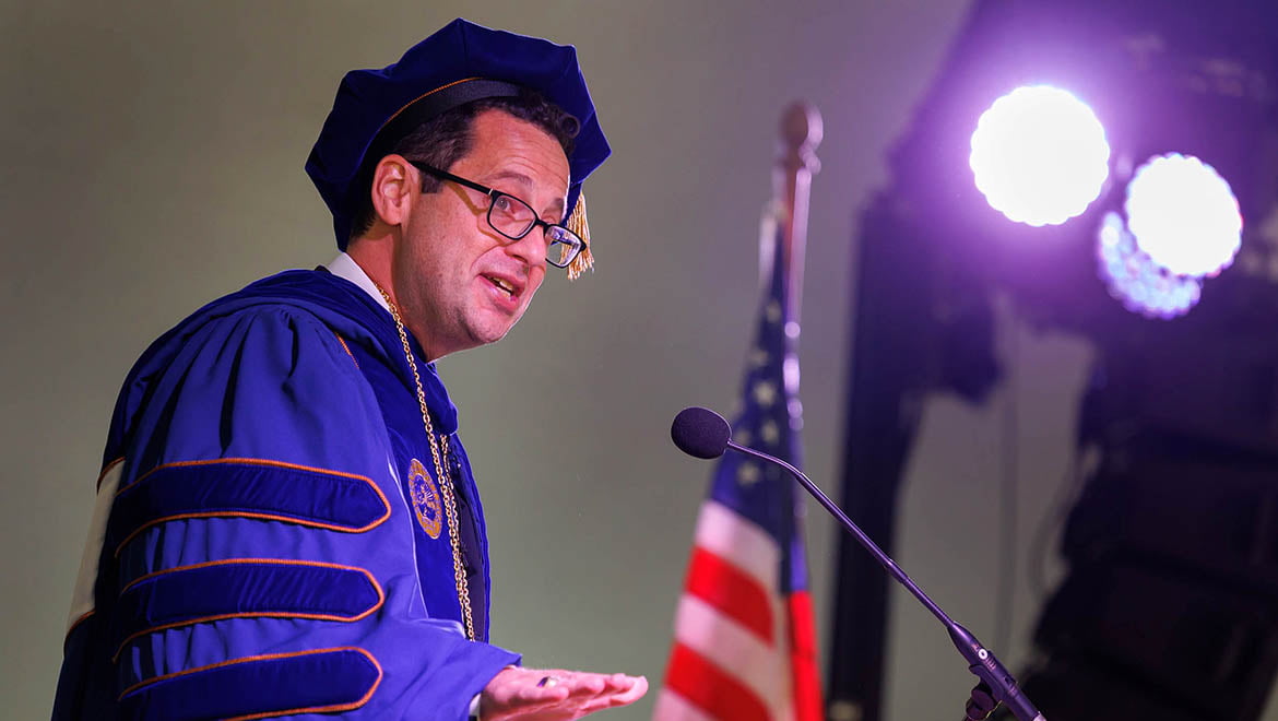 Hartwick College President Darren Reisberg making his Inauguration Address