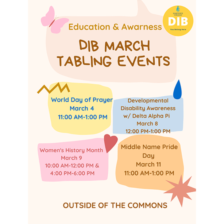 Hartwick College DIB Informational Event Flyer for March Tabling Events 2022