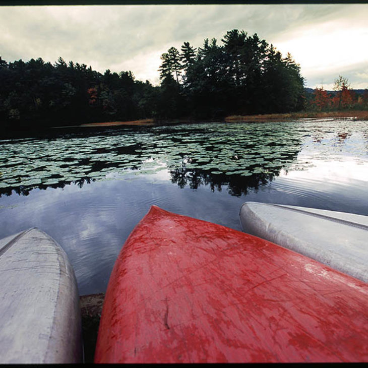 Canoes at Hartwick College's Pine Lake Environmental Campus