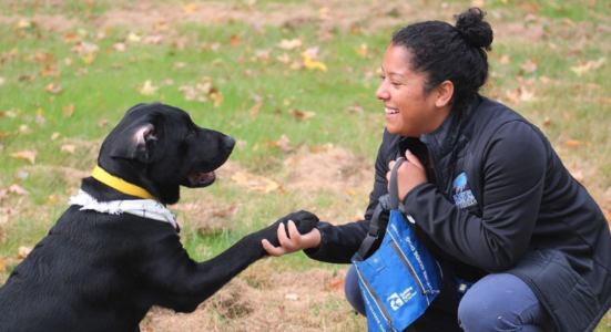 Hartwick College student with Guiding Eyes Puppy