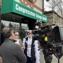 Alice Johnson outside George Santos' district office