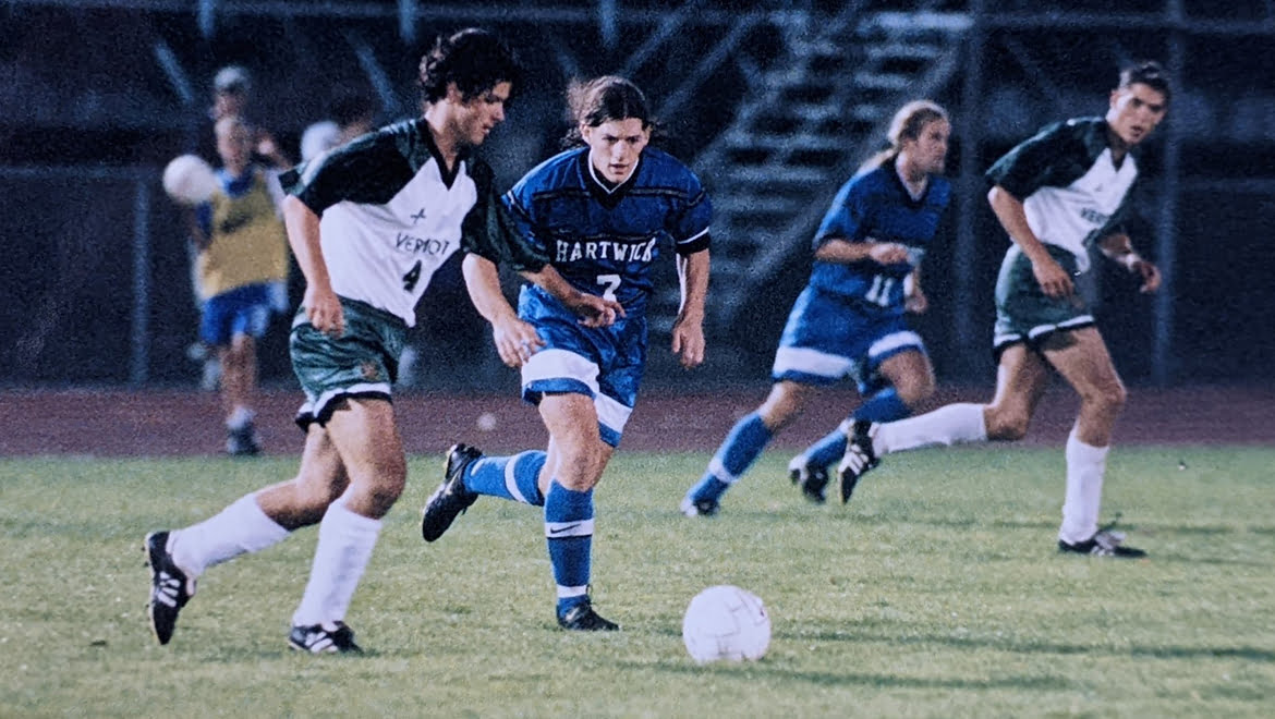 1998 Hartwick College soccer players during a game