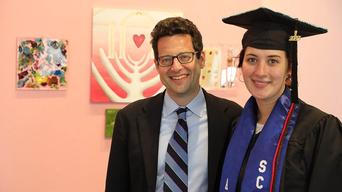 Hartwick College President Darren Reisberg and Sara Staup '23, recipient of the inaugural President’s Purchase Prize