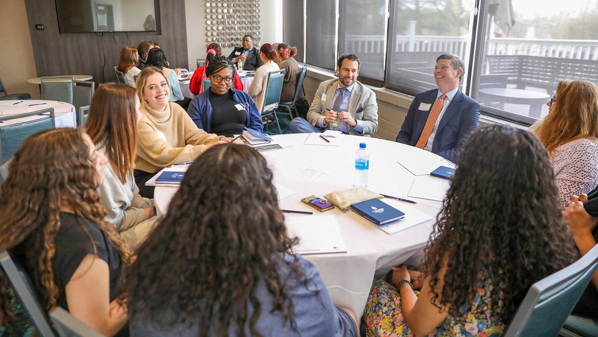 Immunologist Patrick Hanley ’06, PhD, and public sector CEO Matt Chase ’93 talk with students and share insights from their very different career paths.