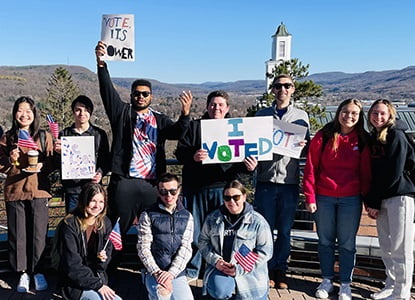 Hartwick College students on the Hartwick campus on election day celebrating casting their vote.