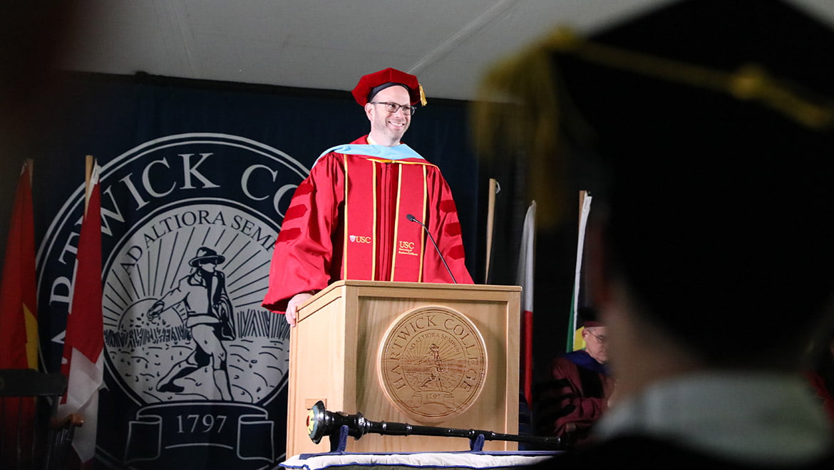Hartwick College Vice President for Enrollment Management Bryan Gross speaks during 2023 Opening Convocation