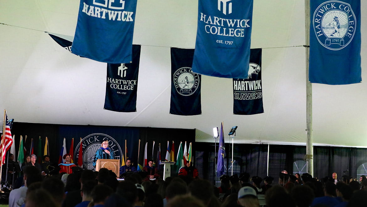 Hartwick College Vice President for Academic Affairs and Provost Laurel Bongiorno speaks during 2023 Opening Convocation
