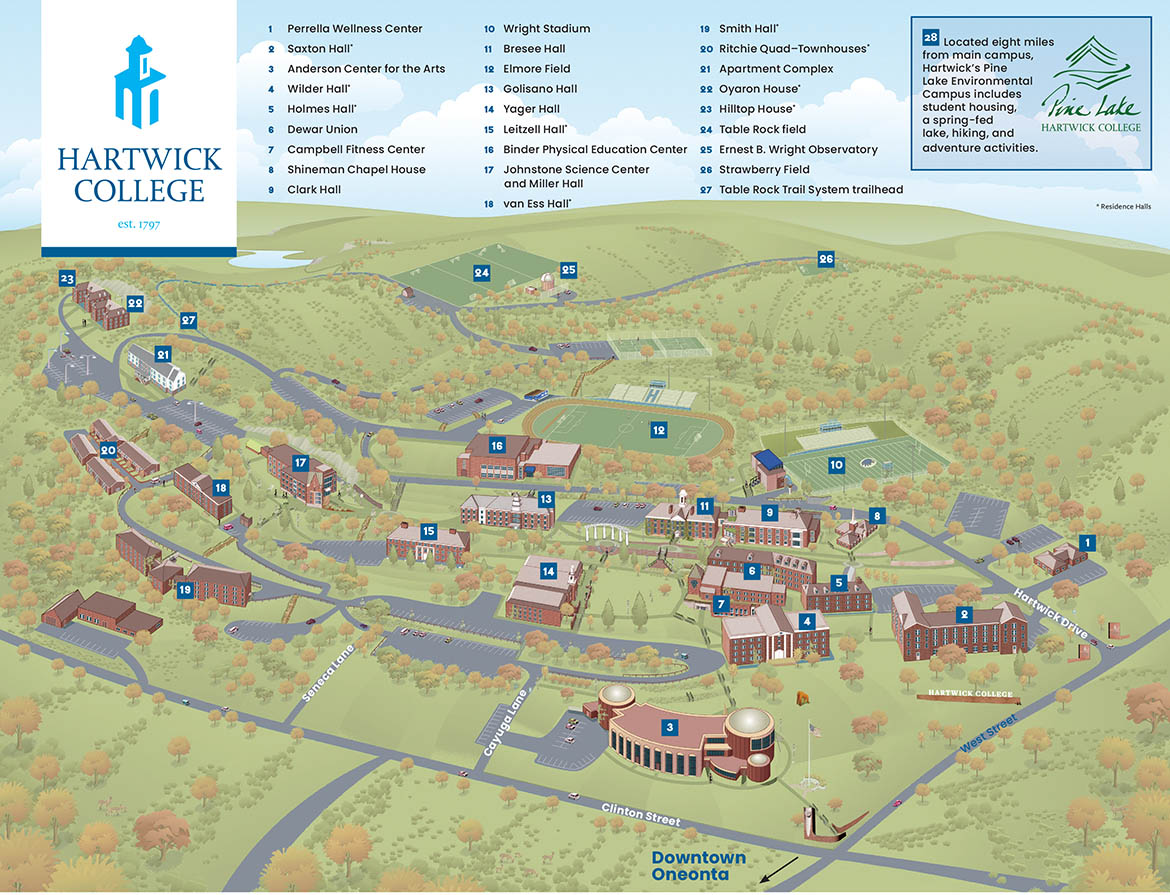 Hartwick College Campus Map as of August 22, 2023