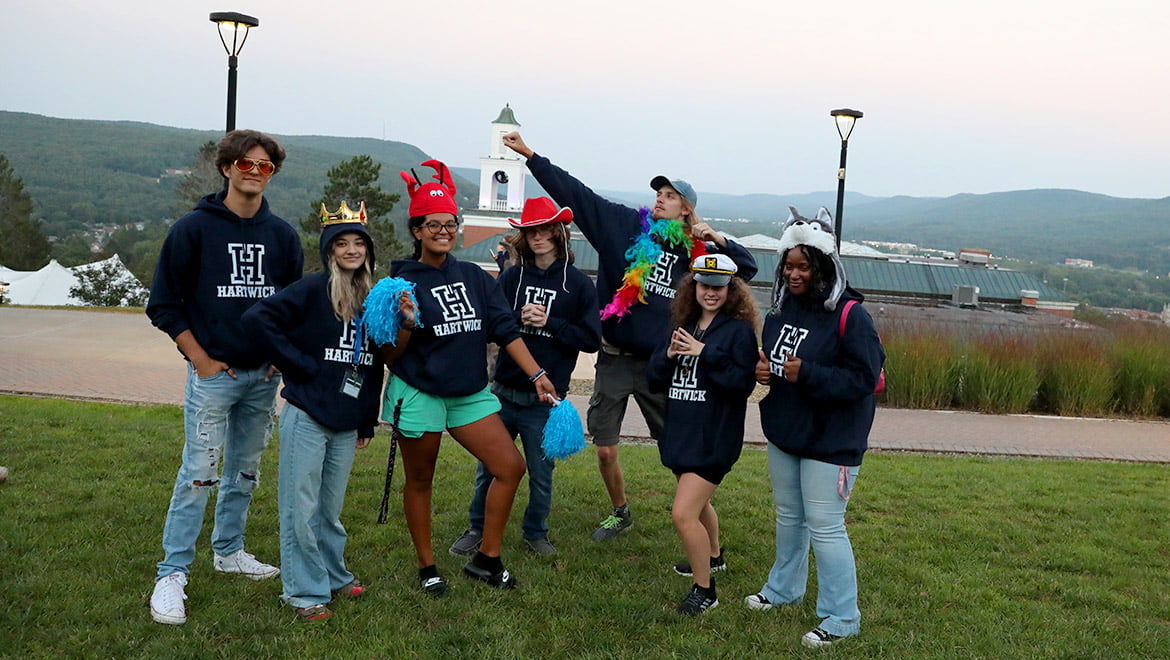 Hartwick College students pose for photos after Class of 2027 First Walk on Founders' Way