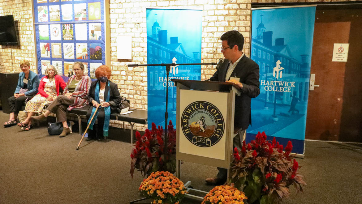 Hartwick College President Darren Reisberg recognizes the 80th anniversary of the Nursing Program and announces the new Hartwick College School of Nursing during True Blue Weekend