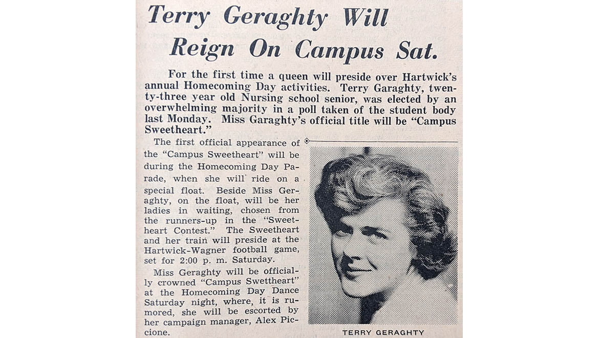 News clipping about Terry Geraghty, Hartwick College nursing student