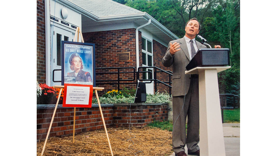 Hartwick College President Richard A. Detweiler speaking upon the College's Bicentennial about the Cadet Nurses Corps, 1997
