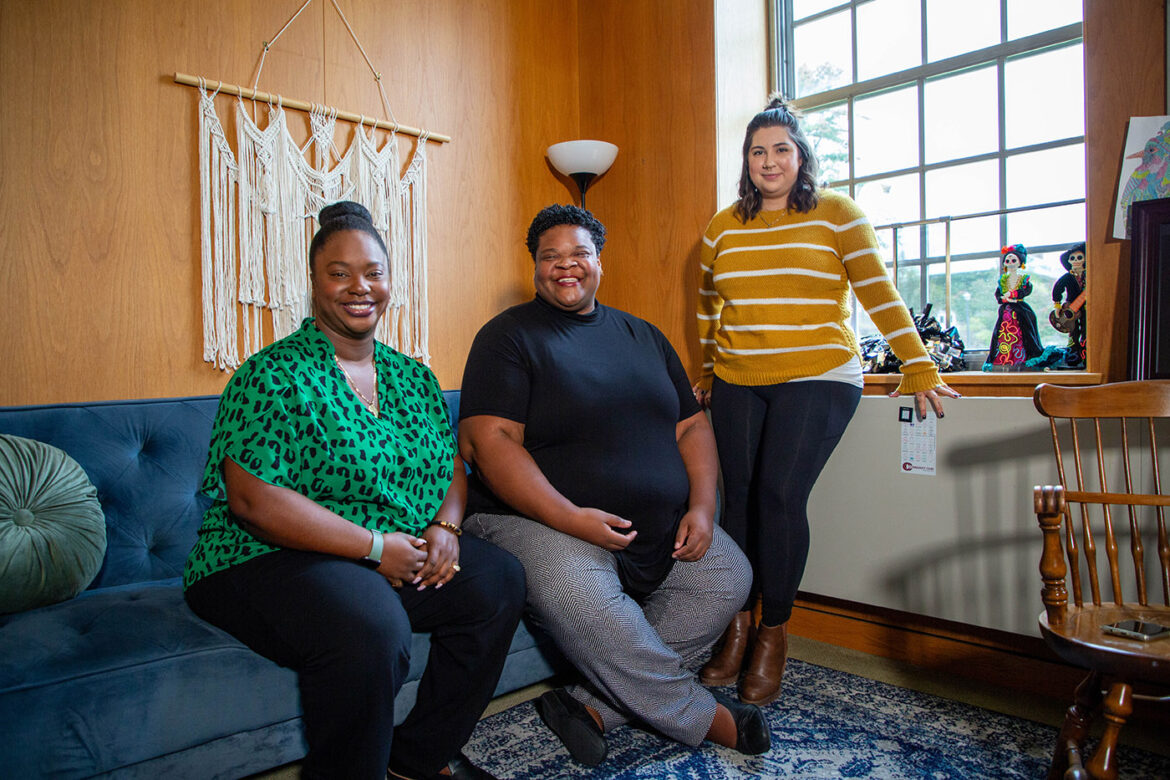 Center for Diversity, Equity, Inclusion and Belonging staff Biama Charles, Alicia Richardson, Samantha Lara