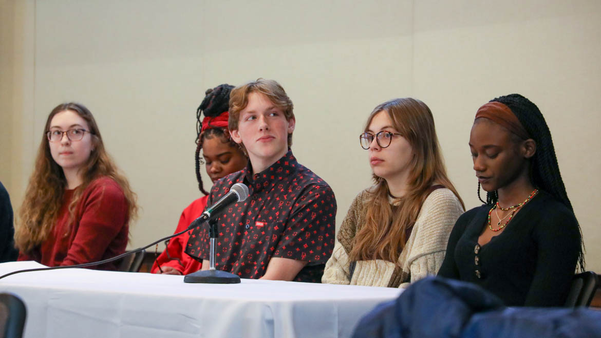 The Hartwick Institute of Public Service High School Essay & Video Competition panel discussion with area high school students and Hartwick students