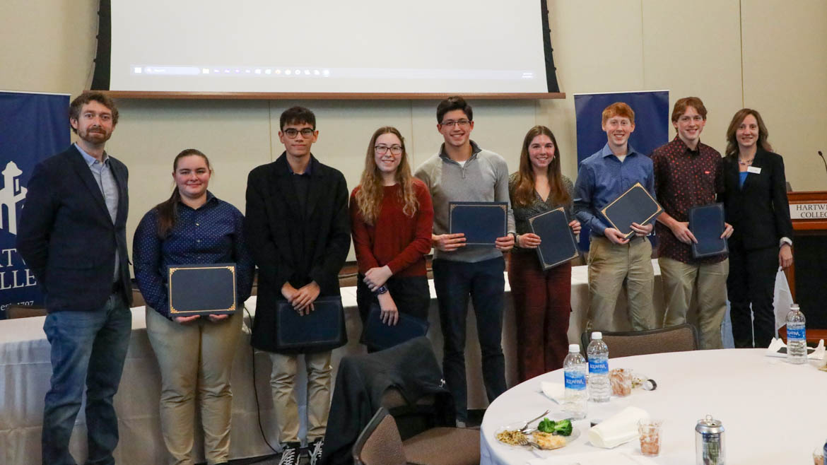 The Hartwick Institute of Public Service High School Essay & Video Competition Award recipients with Institute co-directors Laurel Elder and Zachary McKenney