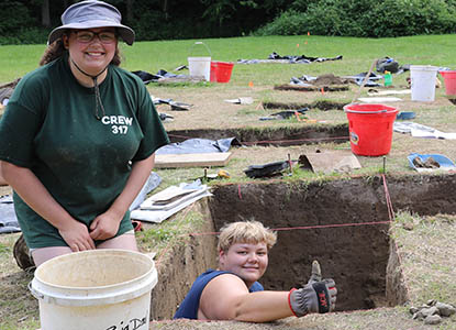 Field Archaeology students working at Hartwick College's Pine Lake Environmental Campus dig site