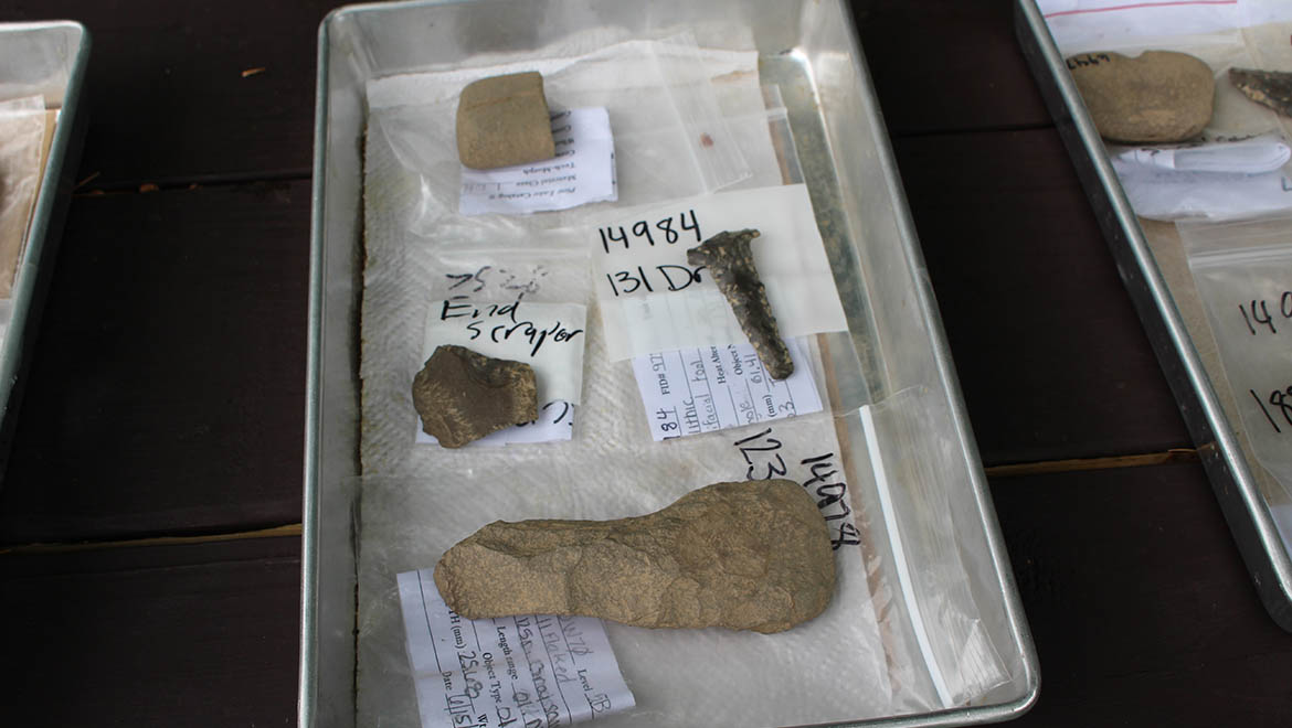 Tool artifacts found at Field Archaeology School excavation site at Hartwick College's Pine Lake Environmental Campus