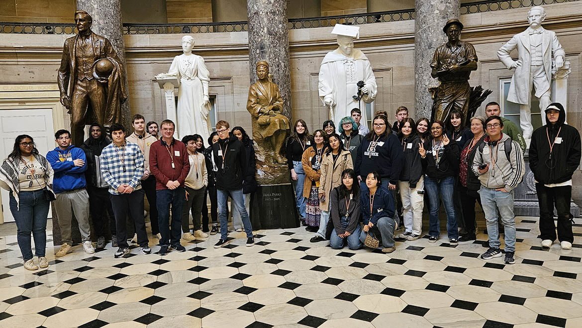 Hartwick College students in US Capitol Statuary Hall during field trip to Washington DC for J Term Courses US Policy & Community and Museums & Power