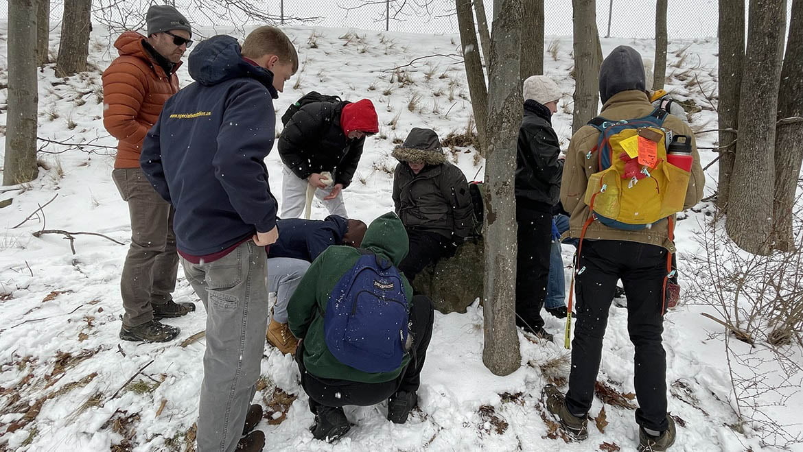 Hartwick students during Wilderness First Aid certification Winter Wanderlust J Term Course