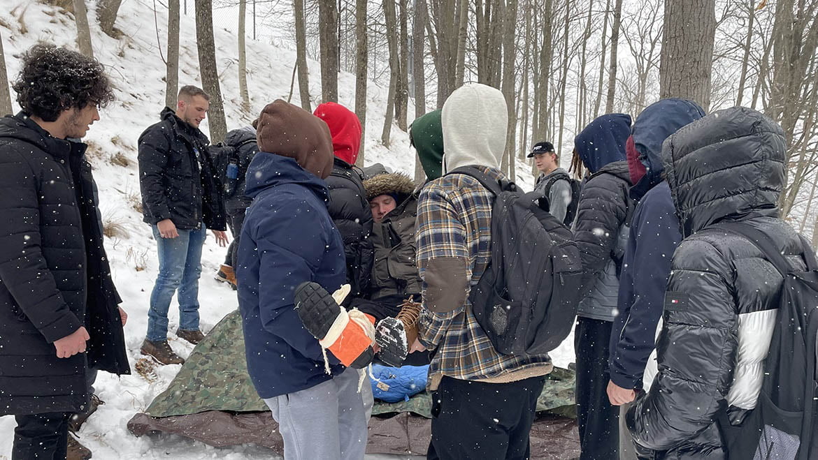 Hartwick students during Wilderness First Aid certification Winter Wanderlust J Term Course