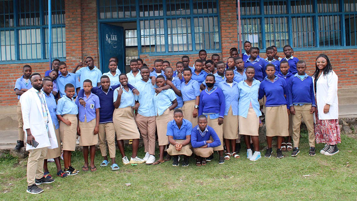Hartwick College student teachers with Rwandan students