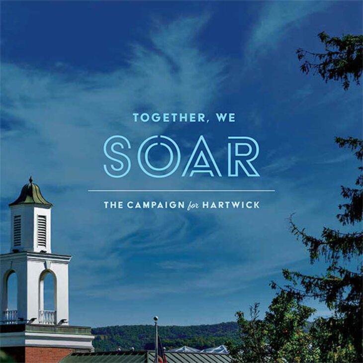 Hartwick College Together, We Soar Campaign Logo with view of Yager Hall Bell Tower